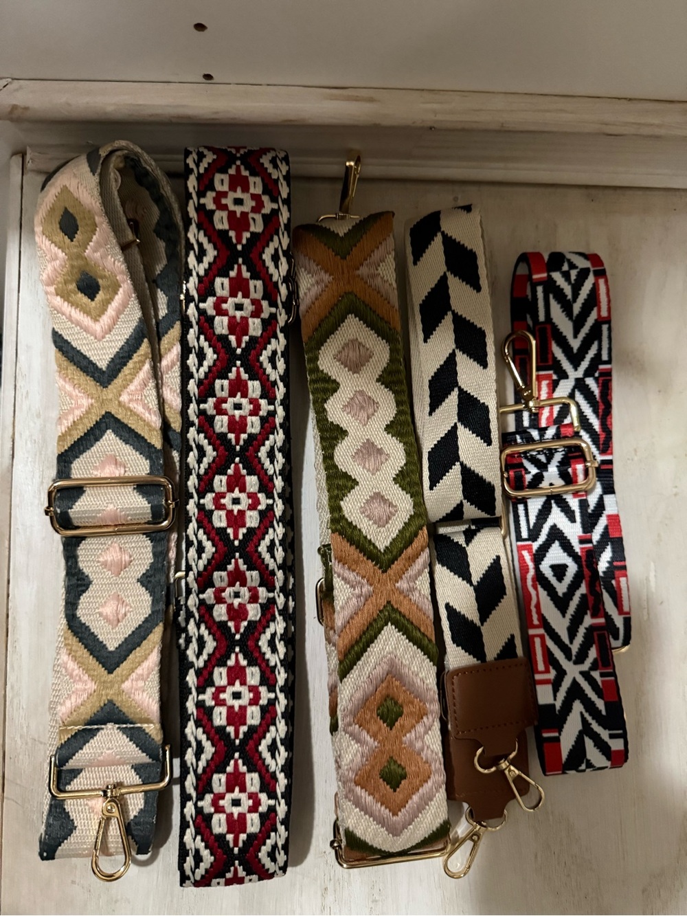 Lot of 5 Decorative Geometric Woven Bag Strap - Pink, Olive, Black, Red Options